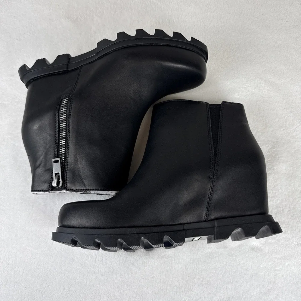 Sorel Joan Of Arctic Wedge II Zip Bootie Black Leather Womens SZ 7.5 Waterproof